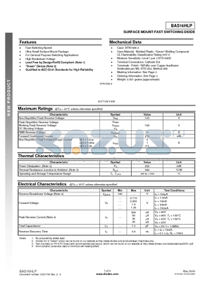 BAS16HLP datasheet - SURFACE MOUNT FAST SWITCHING DIODE