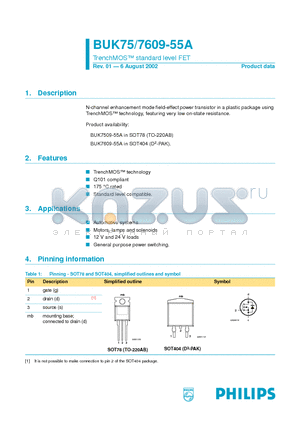 BUK7509-55A datasheet - TrenchMOS standard level FET