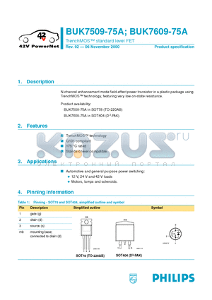 BUK7509-75A datasheet - TrenchMOS standard level FET