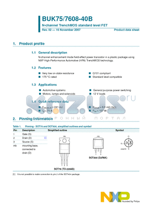 BUK7508-40B datasheet - N-channel TrenchMOS standard level FET