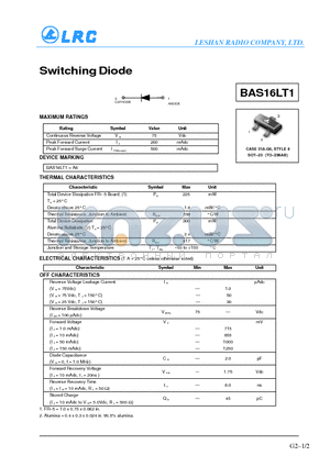 BAS16LT1 datasheet - Switching Diode