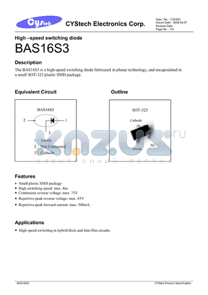 BAS16S3 datasheet - High -Speed switching diode