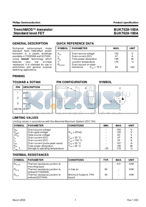 BUK7528-100A datasheet - TrenchMOS transistor Standard level FET