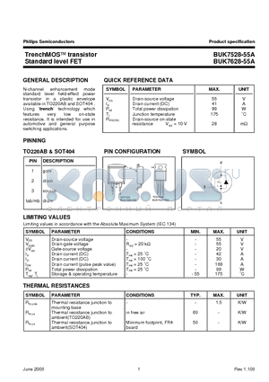 BUK7528-55A datasheet - TrenchMOS transistor standard level FET