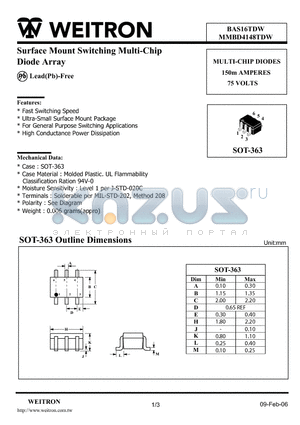 BAS16TDW datasheet - Surface Mount Switching Multi-Chip Diode Array