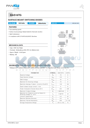 BAS16TG datasheet - SURFACE MOUNT SWITCHING DIODES