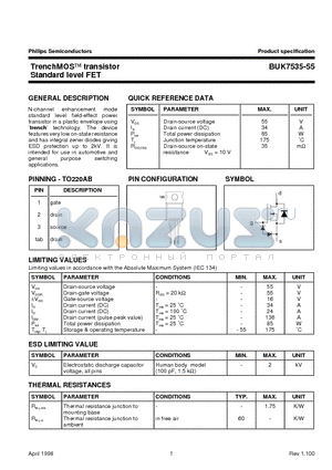 BUK7535-55 datasheet - TrenchMOS transistor Standard level FET