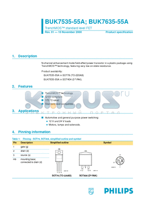 BUK7535-55A datasheet - TrenchMOS standard level FET