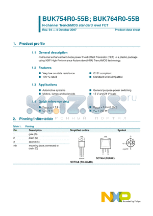 BUK754R0-55B datasheet - N-channel TrenchMOS standard level FET