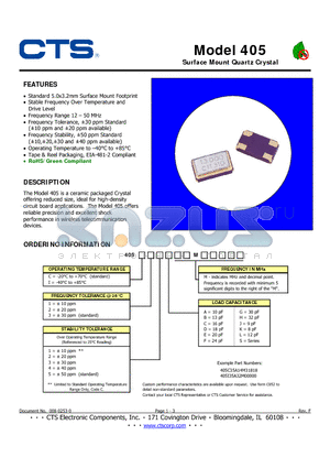 405I24BM datasheet - Surface Mount Quartz Crystal