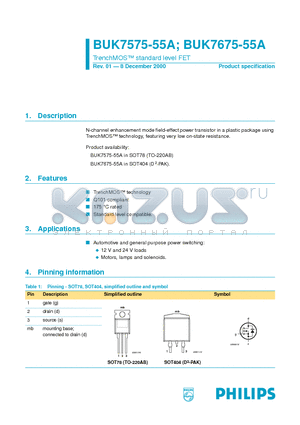 BUK7575-55A datasheet - TrenchMOS standard level FET
