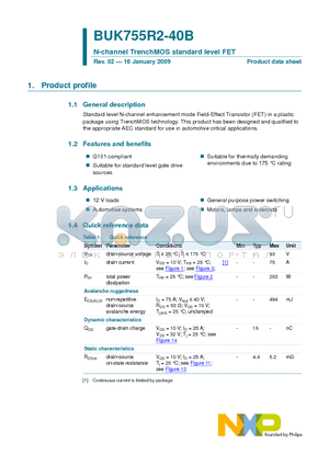 BUK755R2-40B datasheet - N-channel TrenchMOS standard level FET