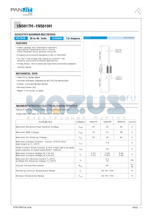 1N5819H datasheet - SCHOTTKY BARRIER RECTIFIERS