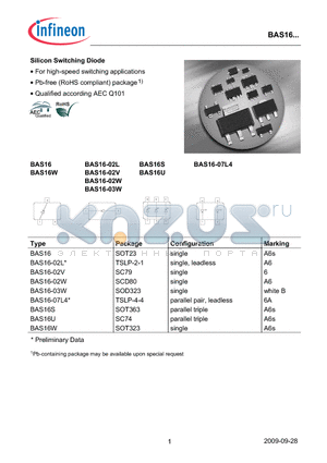 BAS16 datasheet - Silicon Switching Diode