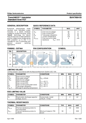 BUK7608-55 datasheet - TrenchMOS transistor Standard level FET