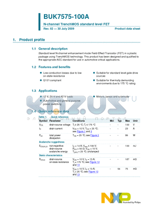 BUK7575-100A datasheet - N-channel TrenchMOS standard level FET