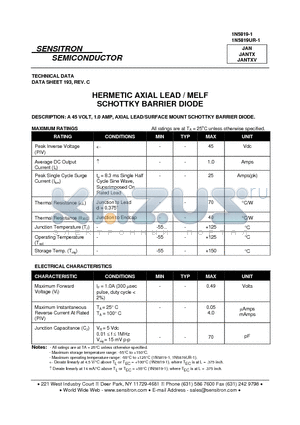 1N5819UR-1 datasheet - HERMETIC AXIAL LEAD / MELF SCHOTTKY BARRIER DIODE