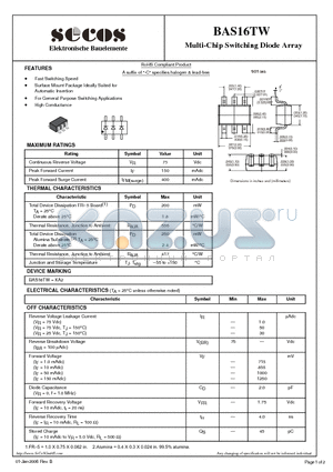 BAS16TW datasheet - Multi-Chip Switching Diode Array
