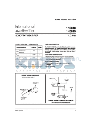 1N5819TR datasheet - SCHOTTKY RECTIFIER 1.0 Amp