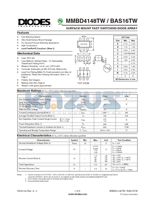 BAS16TW-7-F datasheet - SURFACE MOUNT FAST SWITCHING DIODE ARRAY