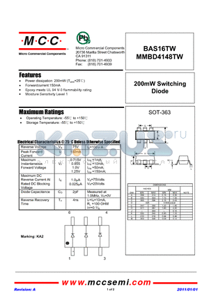 BAS16TW datasheet - 200mW Switching Diode