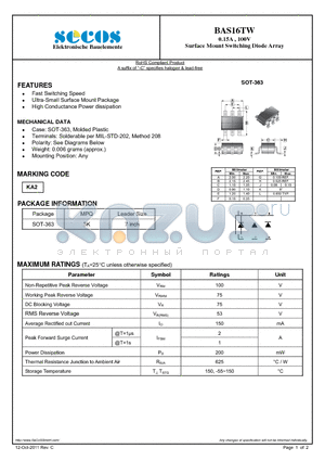 BAS16TW_11 datasheet - 0.15A , 100V Surface Mount Switching Diode Array