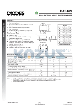 BAS16V-7 datasheet - DUAL SURFACE MOUNT SWITCHING DIODE