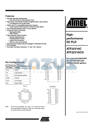 ATF22V10C-10PC datasheet - Highperformance EE PLD