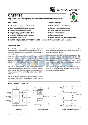 CAT5116UISOIC datasheet - Log-Taper, 100-Tap Digitally Programmable Potentiometer