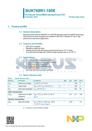 BUK768R1-100E datasheet - N-channel TrenchMOS standard level FET