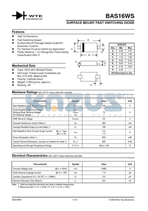 BAS16WS-T1 datasheet - SURFACE MOUNT FAST SWITCHING DIODE