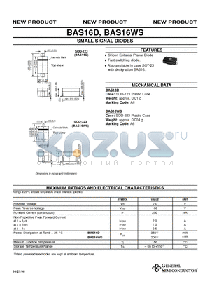 BAS16WS datasheet - SMALL SIGNAL DIODES