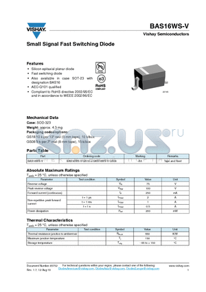 BAS16WS-V datasheet - Small Signal Fast Switching Diode