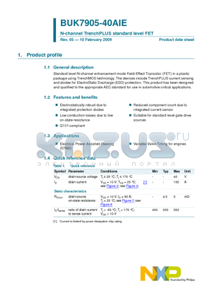 BUK7905-40AIE datasheet - N-channel TrenchPLUS standard level FET