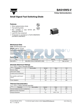 BAS16WS-V-GS08 datasheet - Small Signal Fast Switching Diode