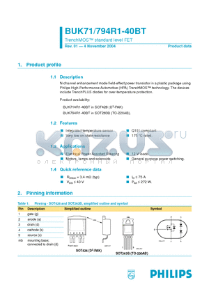 BUK794R1-40BT datasheet - TrenchMOS standard level FET