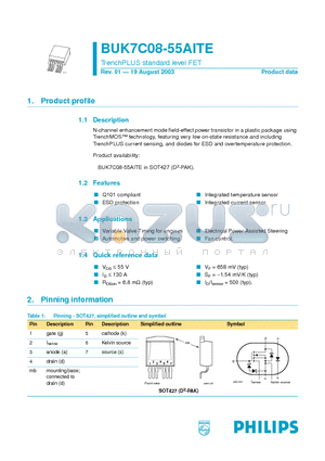 BUK7C08-55AITE datasheet - TrenchPLUS standard level FET