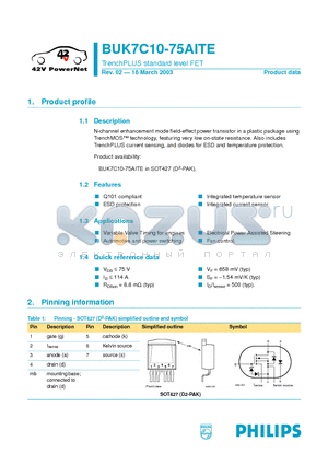 BUK7C10-75AITE datasheet - TrenchPLUS standard level FET