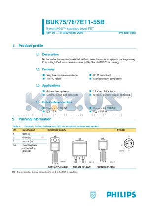 BUK7E11-55B datasheet - TRENCHMOS-TM STANDARD LEVEL FET