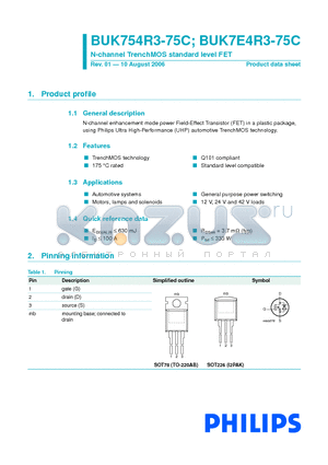 BUK7E4R3-75C datasheet - N-channel TrenchMOS standard level FET