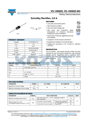 1N5820 datasheet - Schottky Rectifier, 3.0 A