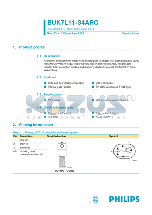 BUK7L11-34ARC datasheet - TrenchPLUS standard level FET