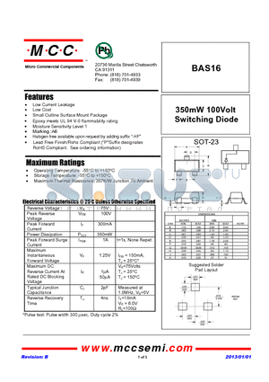 BAS16_13 datasheet - 350mW 100Volt Switching Diode