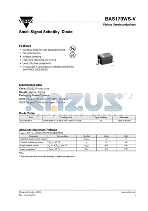 BAS170WS-V-GS08 datasheet - Small Signal Schottky Diode