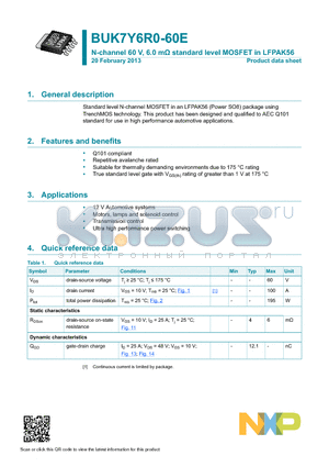 BUK7Y6R0-60E datasheet - N-channel 60 V, 6.0 mY standard level MOSFET in LFPAK56