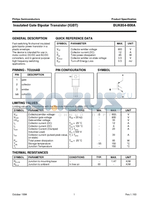 BUK854-800A datasheet - Insulated Gate Bipolar Transistor IGBT