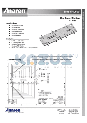 40600 datasheet - Combiner/Dividers