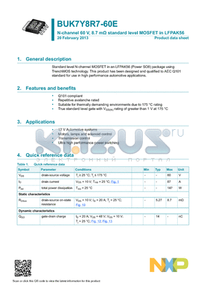 BUK7Y8R7-60E datasheet - N-channel 60 V, 8.7 mY standard level MOSFET in LFPAK56