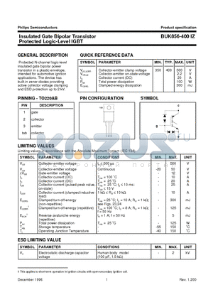 BUK856-400IZ datasheet - Insulated Gate Bipolar Transistor Protected Logic-Level IGBT