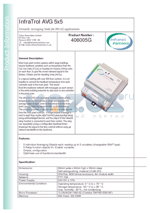 406005G datasheet - InfraTrol AVG 5x5 Versatile Averaging Node for HVAC applications